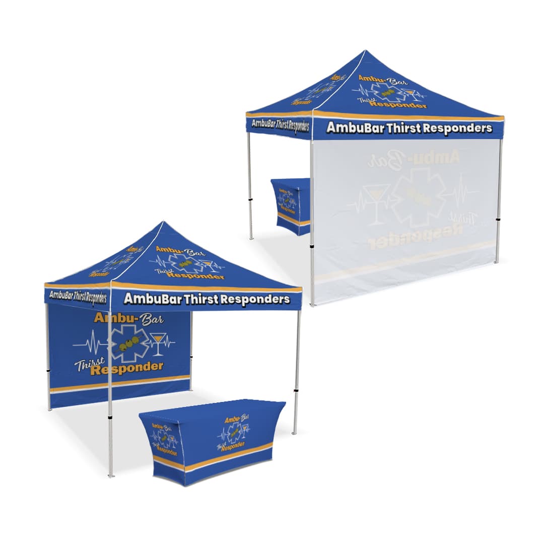 Ambu Bar's branded Triage Tent and service counter setup